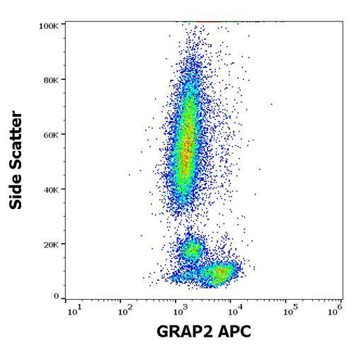 Figure 1 : Flow cytometry intracellular staining pattern of human peripheral whole blood stained using anti-human GRAP2(UW40) APC antibody (concentration in sample 1,7 µg/ml).